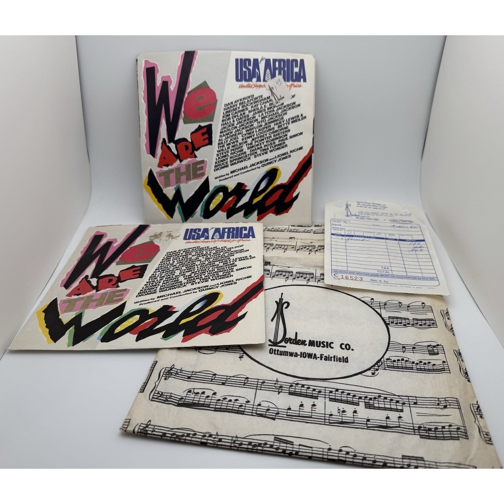 We Are The World ~ USA For Africa Vinyl LP 45 Record 1985 ~ Sorden Music Iowa